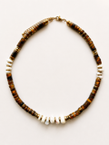 Collier Sienna – Œil de tigre, nacre & hématite dorée