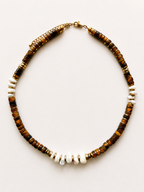 Collier Sienna – Œil de tigre, nacre & hématite dorée