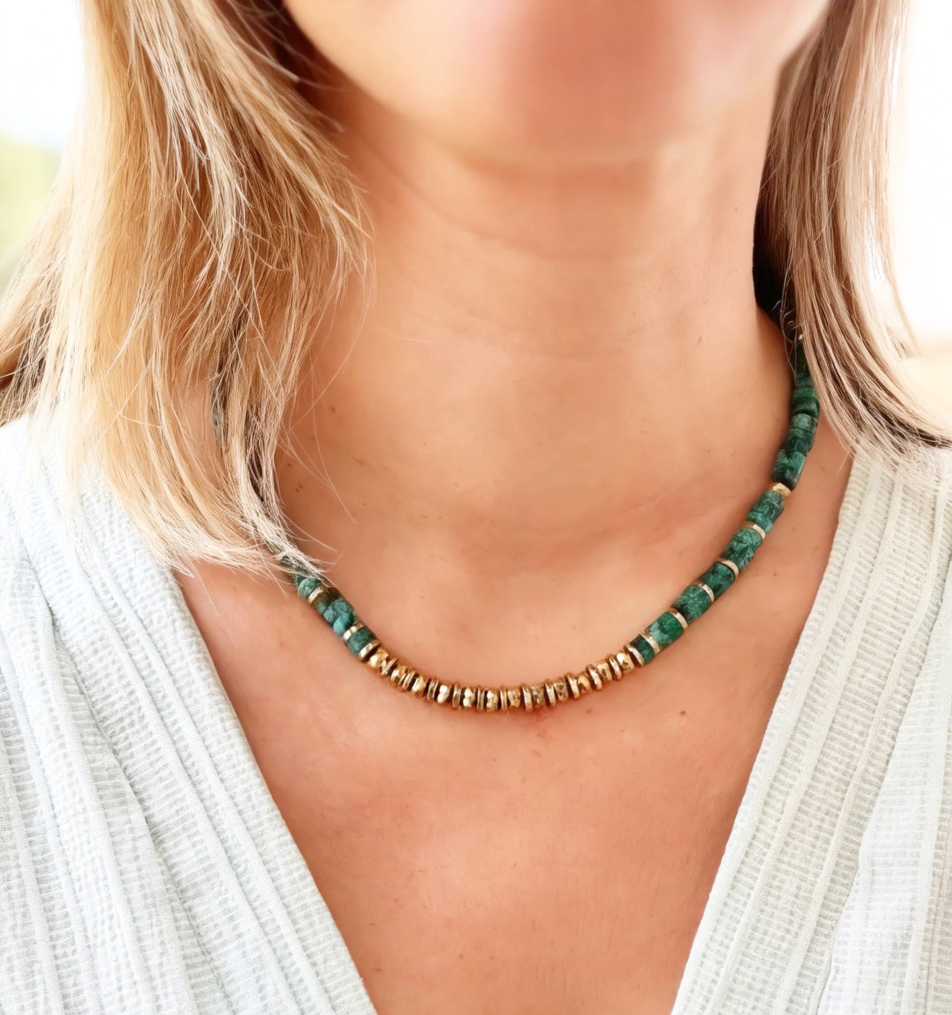 Collier CALYPSA – Turquoise africaine & hématite dorée