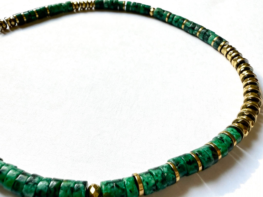 Collier CALYPSA – Turquoise africaine & hématite dorée