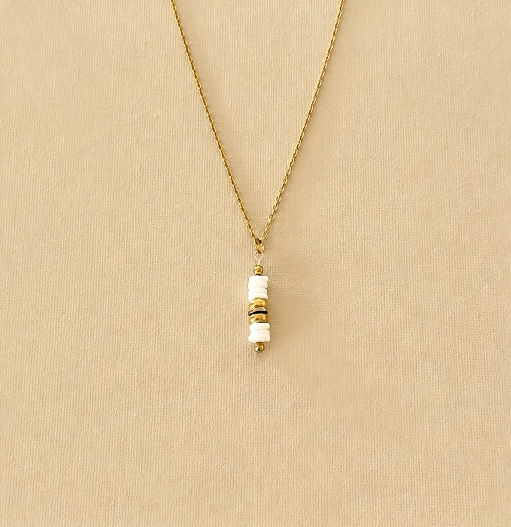 Collier pendentif Soléa - nacre & hématite