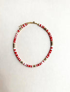collier NÉRIA - coquillage corail rouge & coquillage blanc & hématite dorée