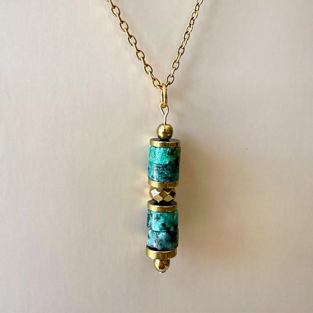 Talisman CALYPSA – Turquoise & hématite dorée
