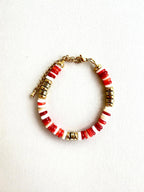 Bracelet NÉRIA - coquillage corail rouge & coquillage blanc & hématite dorée